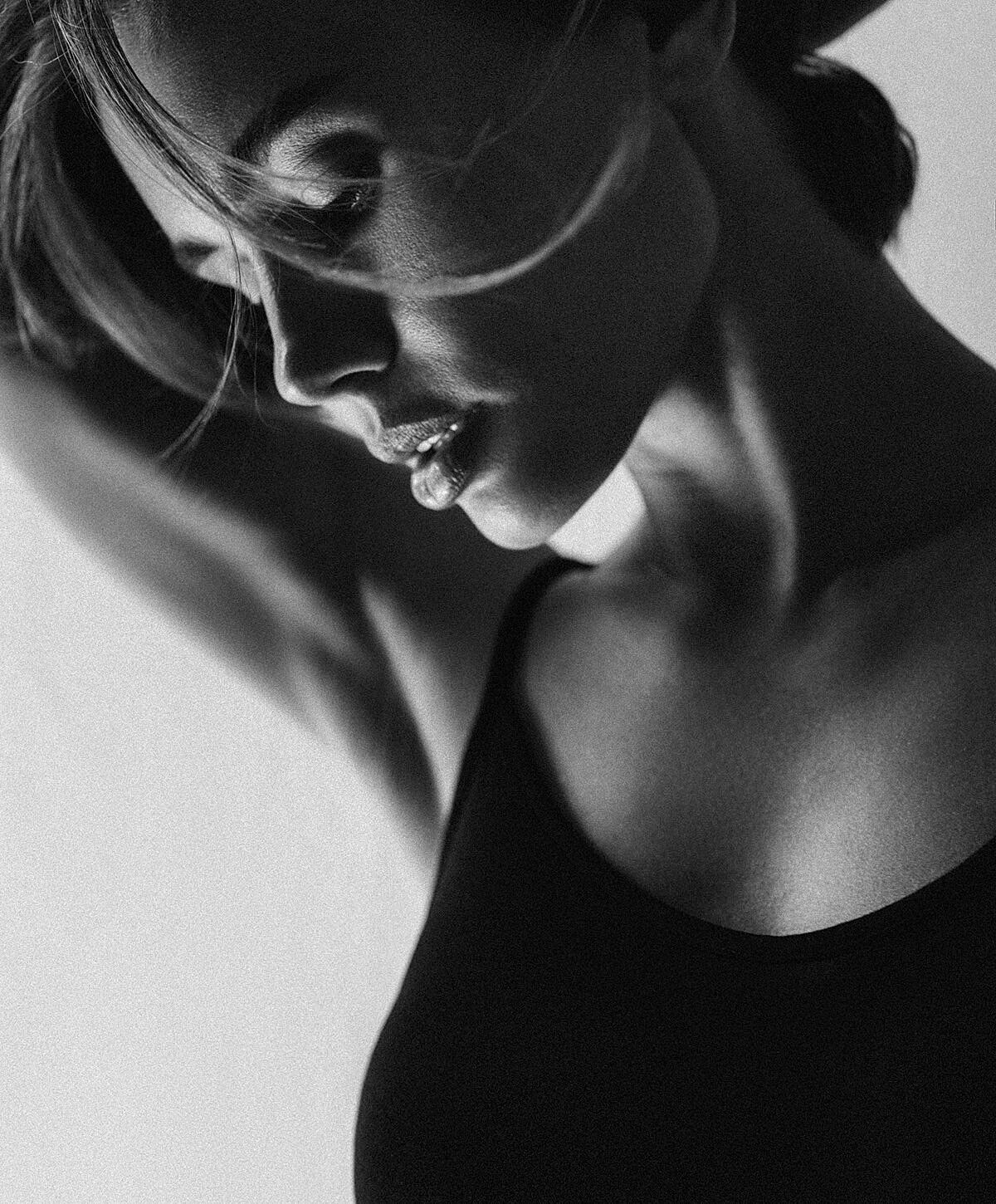 Black and white portrait of a woman.
