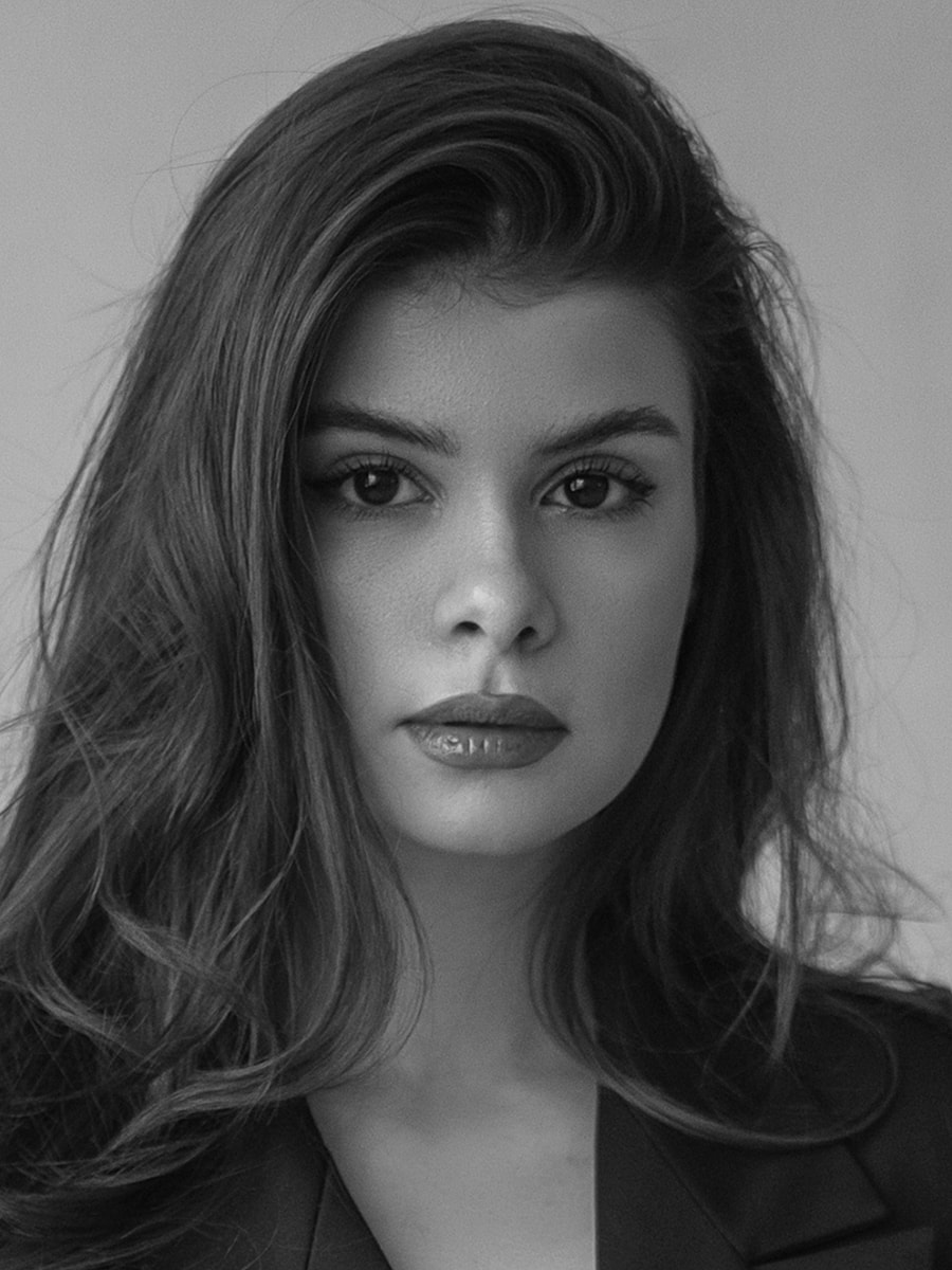 Black and white portrait of a woman.