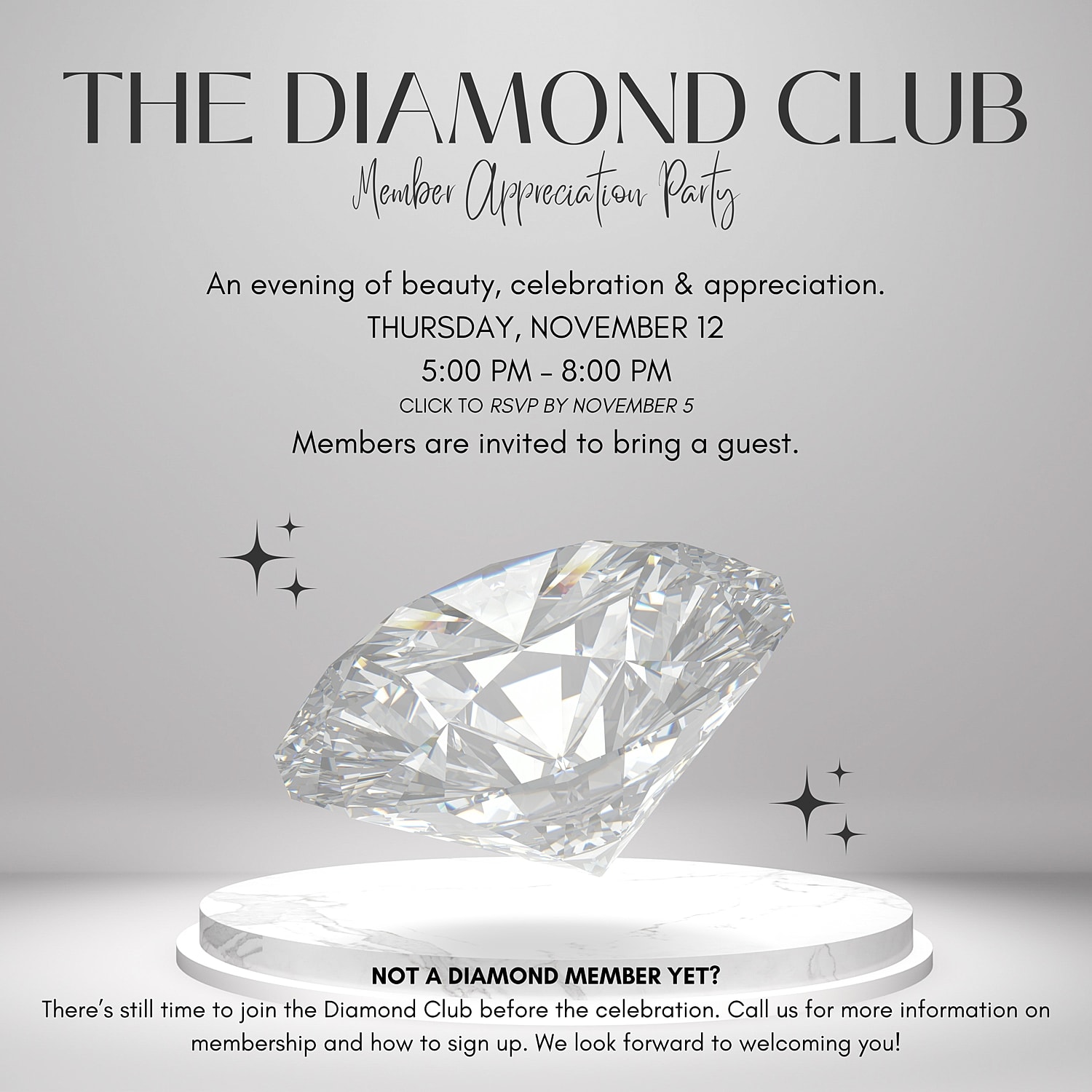 Diamond Club member appreciation party invitation.